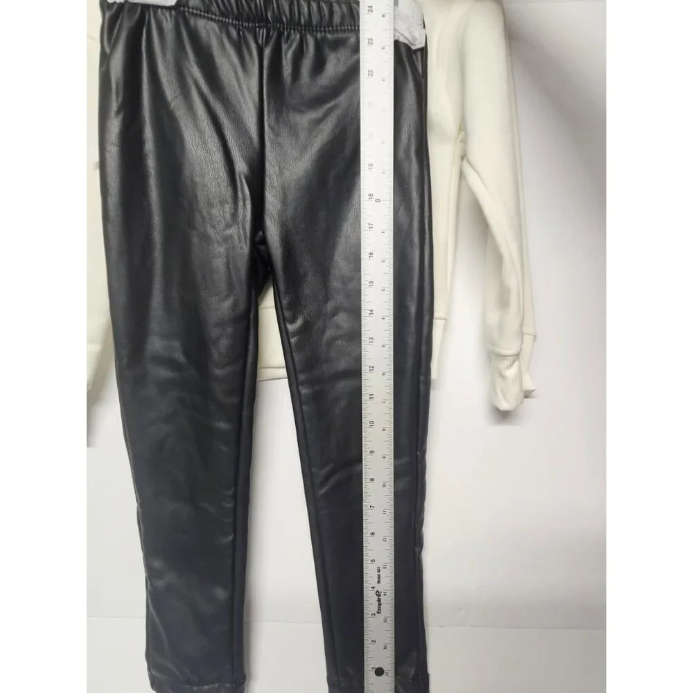 DKNY Girls Size 5 2 Pc Outfit, Sparkling Stone Like Hoodie,‎ Leather Like Pants
